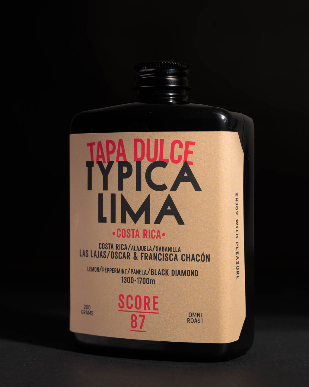 Tapa Dulce coffee bag back — origin Costa Rica Sabanilla, Black Diamond process, SCA 87