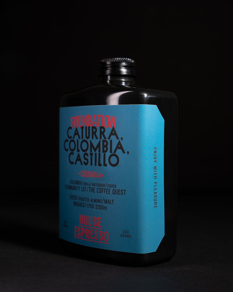 Foundation coffee bag back — origin details Colombia, washed process, SCA 84